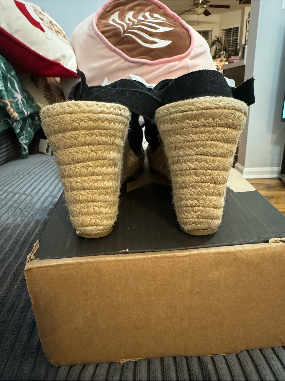 Toms Black Suede Open-Toe Espadrille Wedge Sandals - Women - Picture 3 of 5